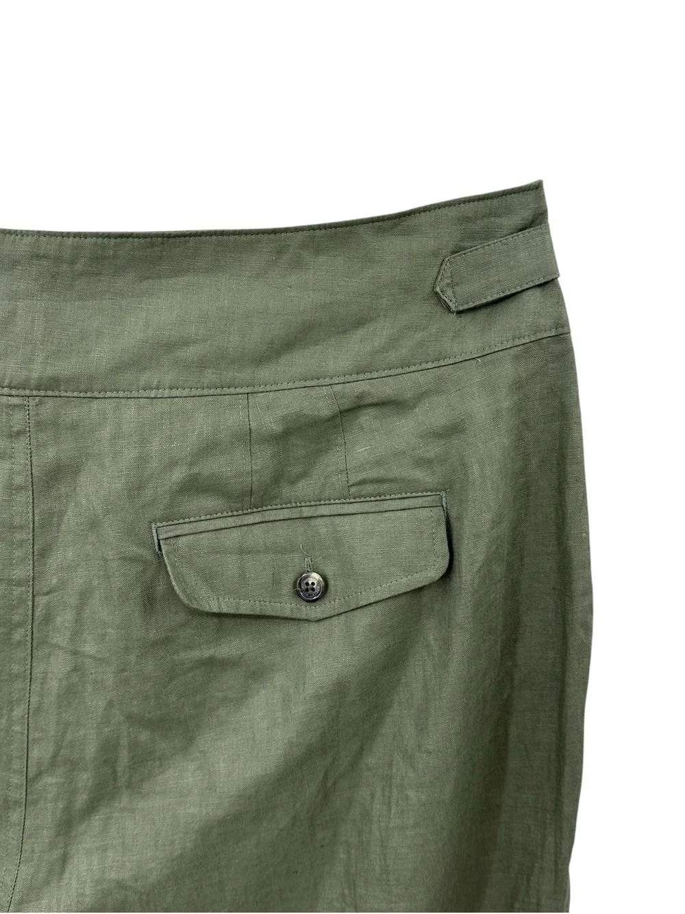 New LAUREN RALPH LAUREN Linen Pants Buckle Detail Pleat Cargo Green LRL